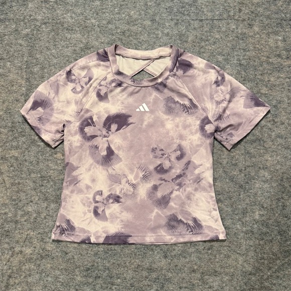 adidas Tops - Adidas‎ Floral Open Back Training Tee Womens XS Purple Slim Fit Aeroready Shirt